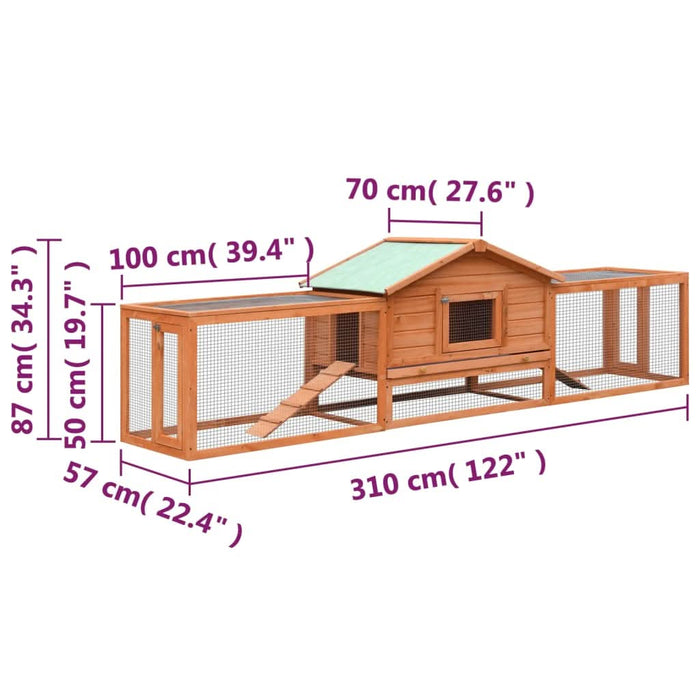 Cușcă iepuri, 310x70x87 cm, lemn masiv de pin & brad - WALTI WALTI