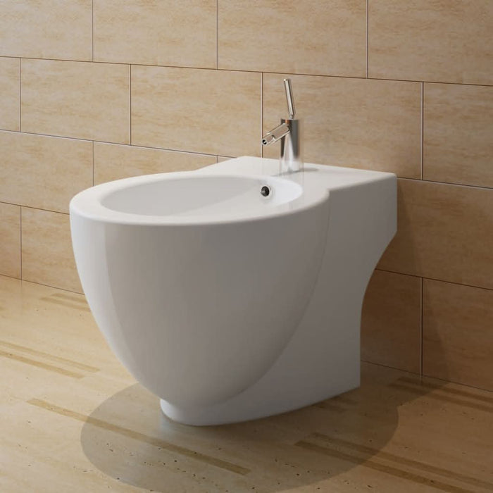Bideu rotund pe pardoseală, ceramică calitate superioară, alb - WALTI WALTI