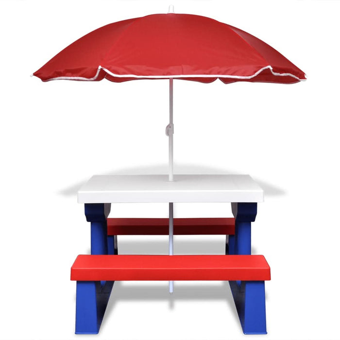 Masă de picnic pentru copii cu bănci & umbrelă, multicolor - WALTI WALTI