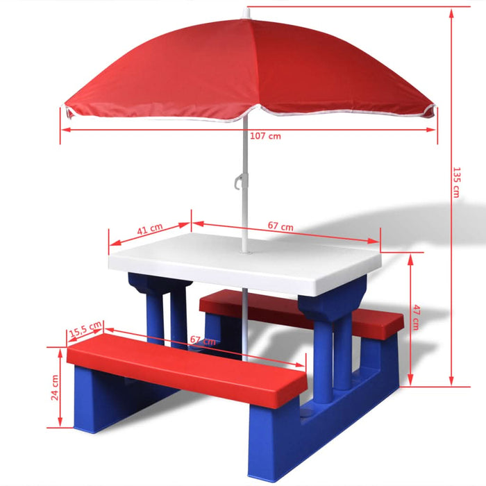 Masă de picnic pentru copii cu bănci & umbrelă, multicolor - WALTI WALTI
