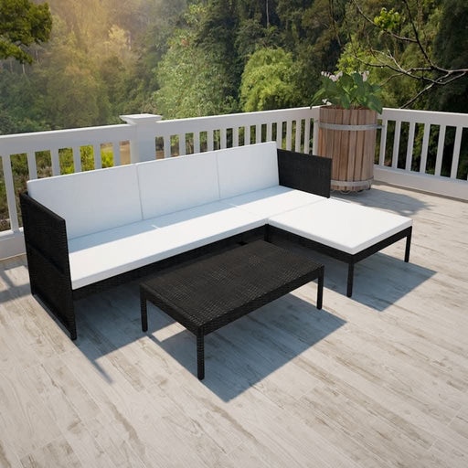 Set mobilier de grădină cu perne, 3 piese, negru, poliratan - WALTI WALTI