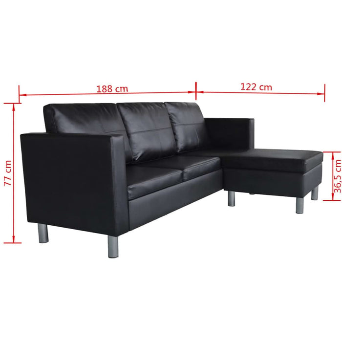 Canapea modulară cu 3 locuri, piele artificială, negru - WALTI WALTI
