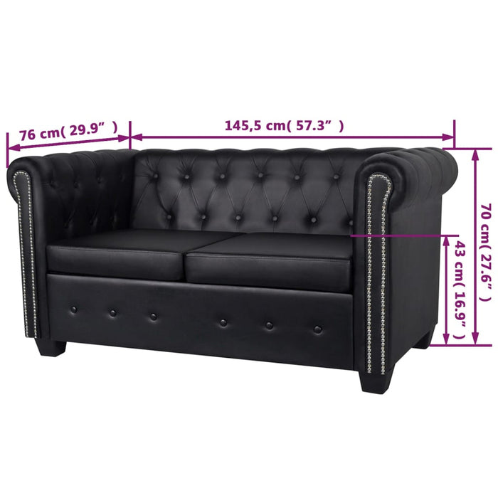 Canapea Chesterfield cu 2 locuri, piele artificială, negru - WALTI WALTI