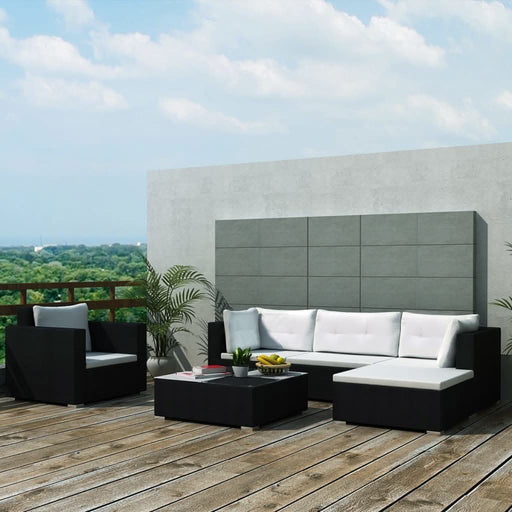 Set mobilier de grădină cu perne, 6 piese, negru, poliratan - WALTI WALTI
