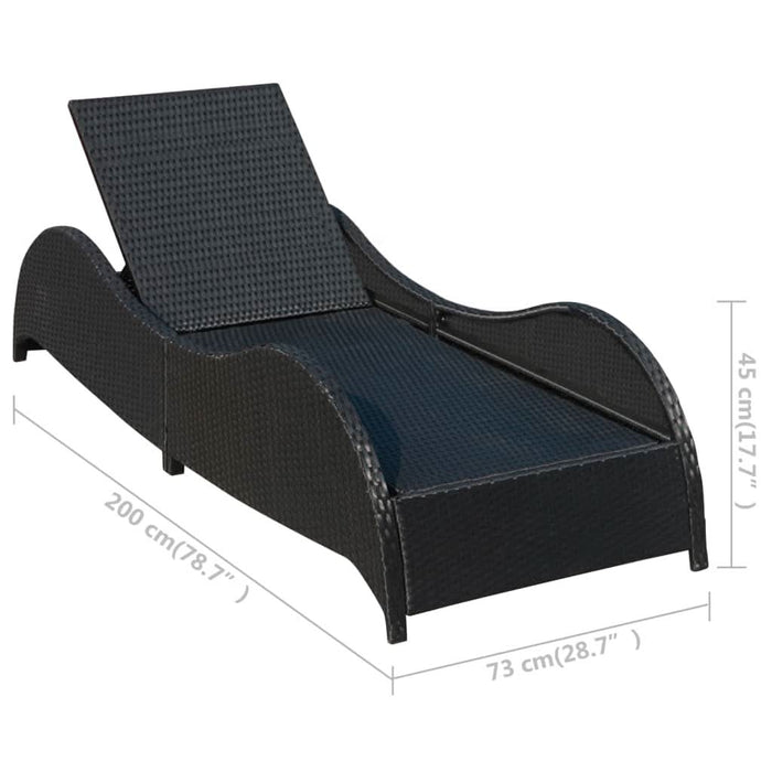 Șezlong de plajă cu pernă, negru, poliratan - WALTI WALTI