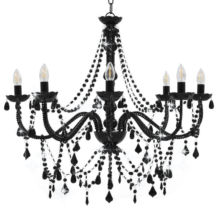 Candelabru cu mărgele, negru, 8 becuri E14 - WALTI WALTI
