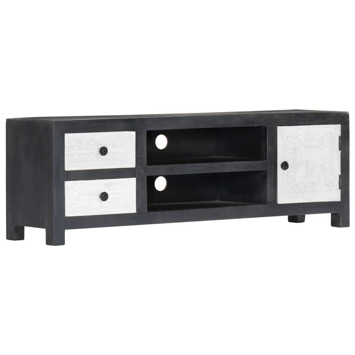 Comodă TV sculptată manual gri&alb 120x30x40cm lemn masiv mango - WALTI WALTI