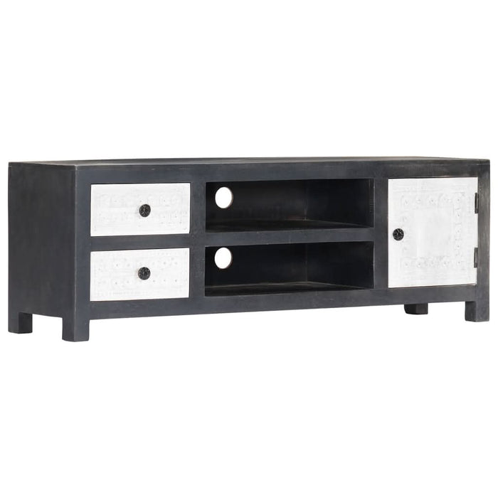 Comodă TV sculptată manual gri&alb 120x30x40cm lemn masiv mango - WALTI WALTI