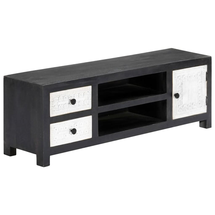 Comodă TV sculptată manual gri&alb 120x30x40cm lemn masiv mango - WALTI WALTI