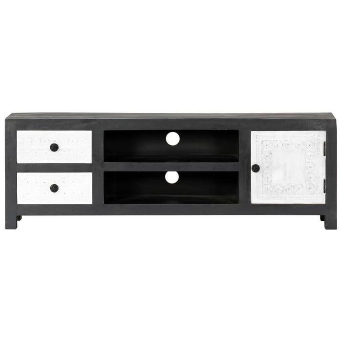 Comodă TV sculptată manual gri&alb 120x30x40cm lemn masiv mango - WALTI WALTI
