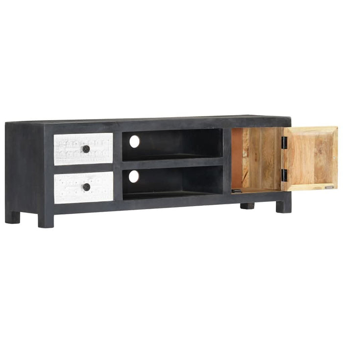 Comodă TV sculptată manual gri&alb 120x30x40cm lemn masiv mango - WALTI WALTI