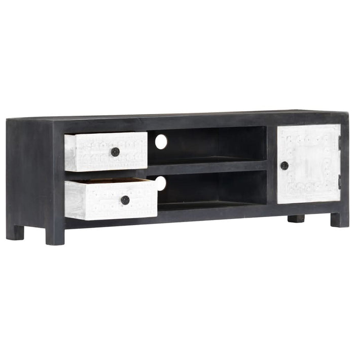 Comodă TV sculptată manual gri&alb 120x30x40cm lemn masiv mango - WALTI WALTI