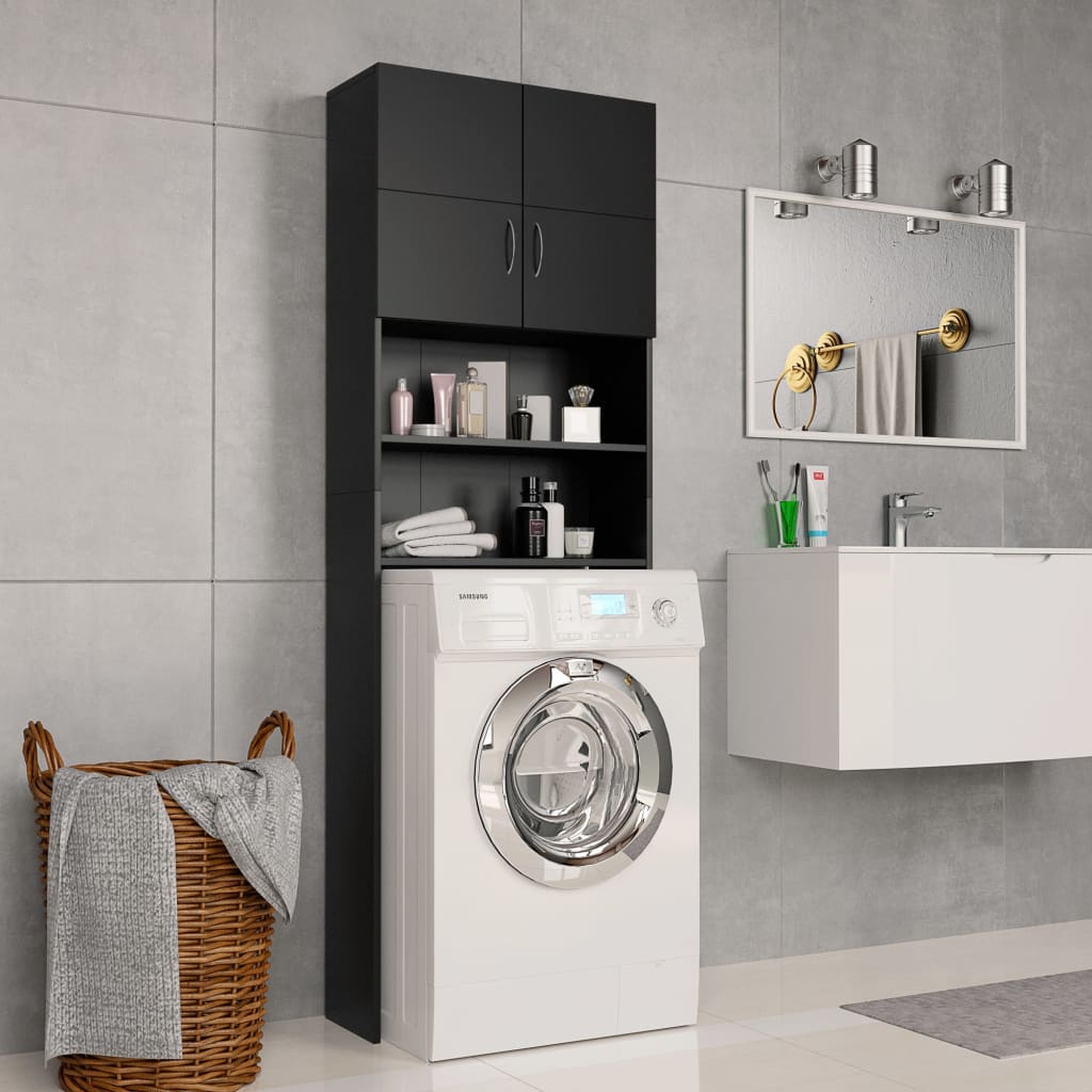 Dulap mașina de spălat, negru, 64x25,5x190 cm, PAL