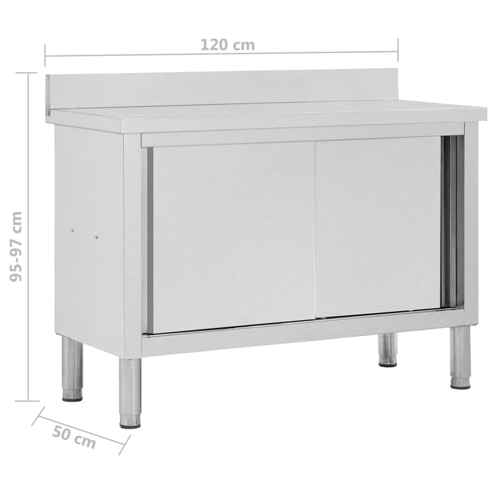 Masă de lucru cu uși glisante 120x50x(95-97) cm oțel inoxidabil - WALTI WALTI