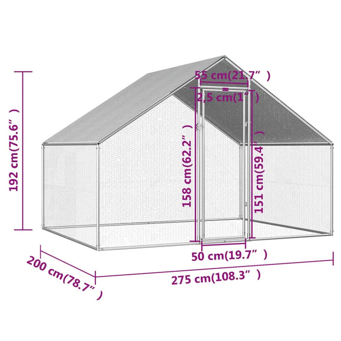 Coteț de păsări pentru exterior, 2,75x2x1,92 m, oțel galvanizat - WALTI WALTI