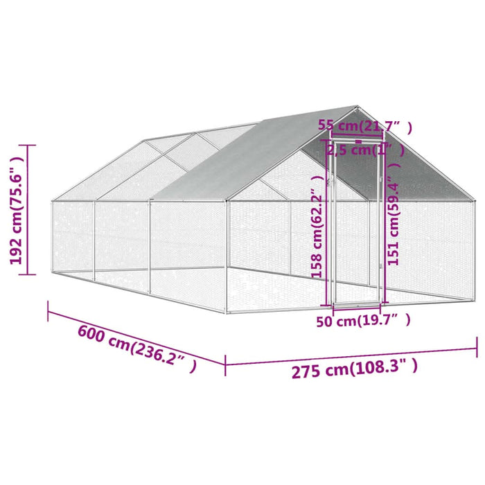Coteț de păsări pentru exterior, 2,75x6x1,92 m, oțel galvanizat - WALTI WALTI