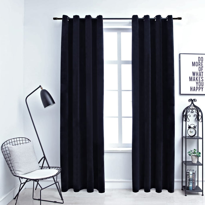 Draperii opace cu inele, 2 buc., negru, 140 x 245 cm, catifea - WALTI WALTI