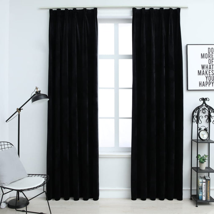 Draperii opace cu cârlige, 2 buc., negru, 140x175 cm, catifea - WALTI WALTI