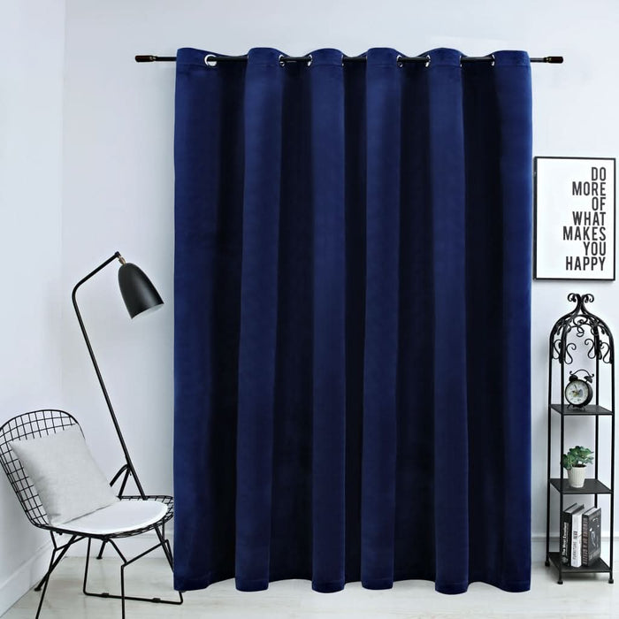 Draperie opacă albastru închis 290x245cm catifea inele metalice - WALTI WALTI