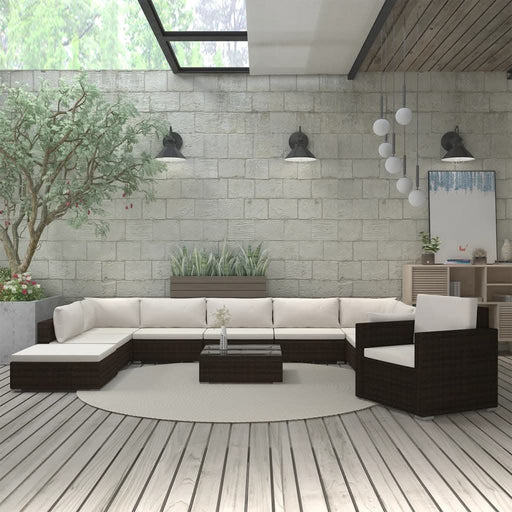 Set mobilier de grădină cu perne, 11 piese, maro, poliratan - WALTI WALTI