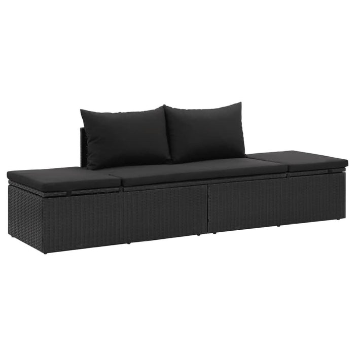 Șezlong cu perne, negru, poliratan - WALTI WALTI