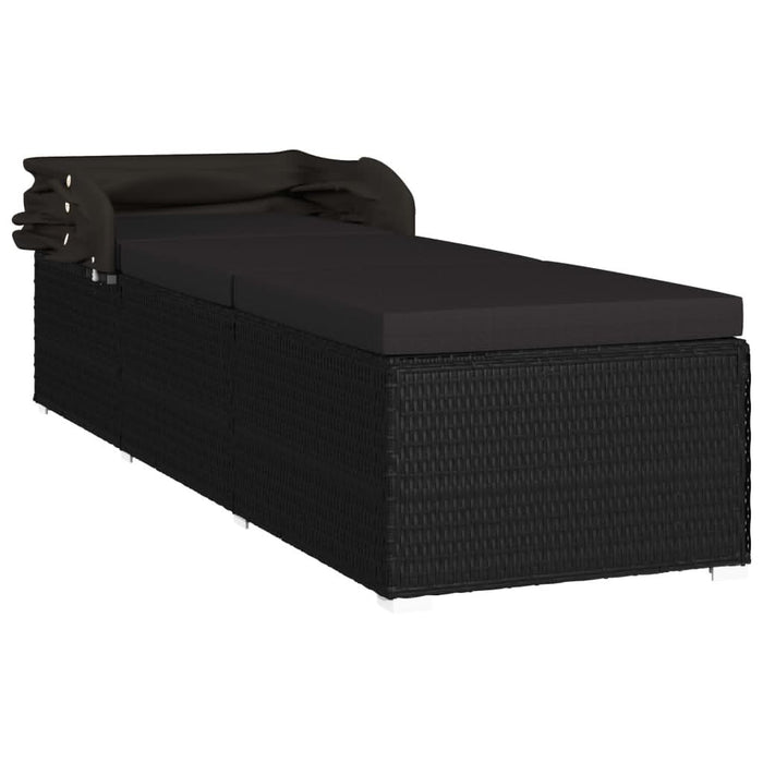 Șezlong cu copertină și pernă, negru, poliratan - WALTI WALTI