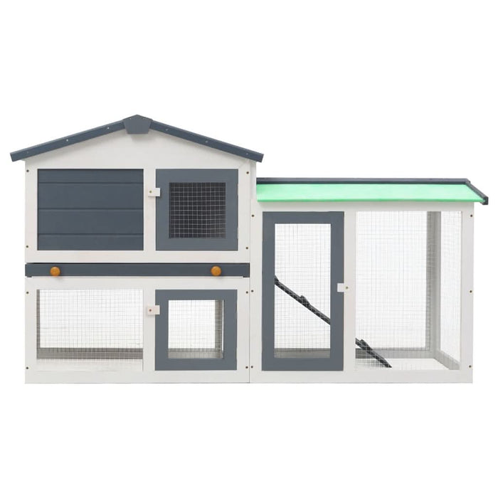 Cușcă mare exterior pt. iepuri, gri și alb, 145x45x84 cm, lemn - WALTI WALTI