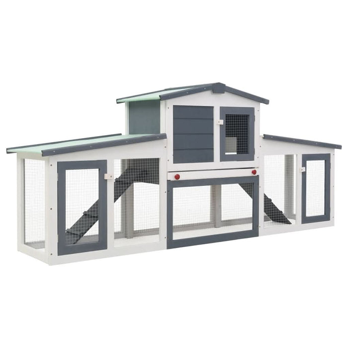 Cușcă de iepuri mare exterior, gri și alb, 204x45x85 cm, lemn - WALTI WALTI