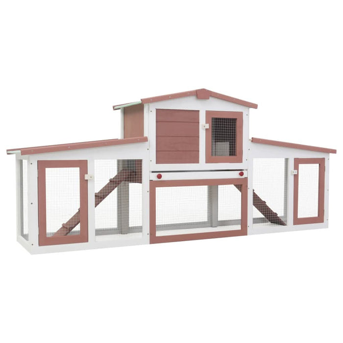 Cușcă mare exterior pt. iepuri, maro și alb, 204x45x85 cm, lemn - WALTI WALTI