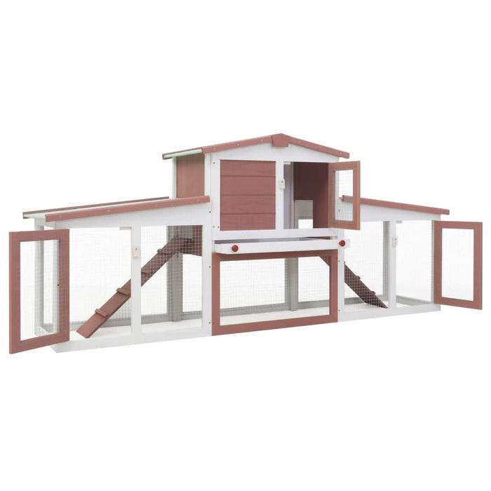 Cușcă mare exterior pt. iepuri, maro și alb, 204x45x85 cm, lemn - WALTI WALTI