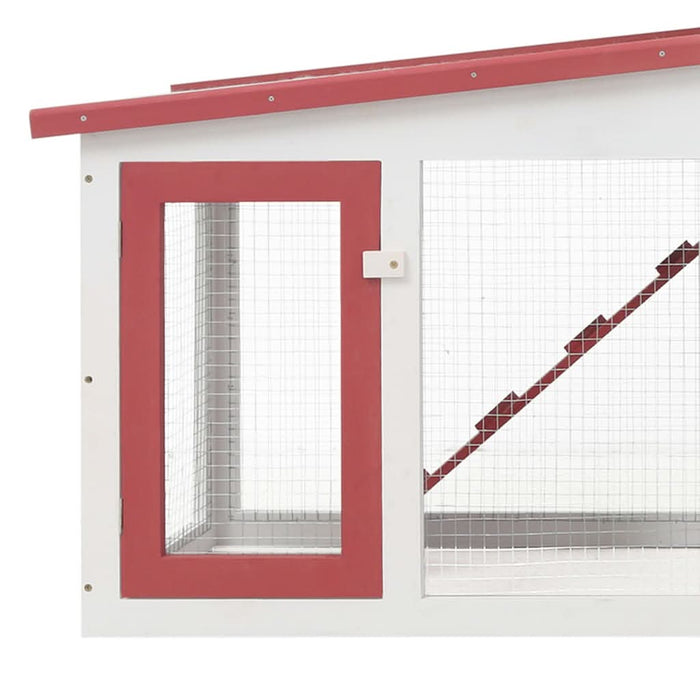 Cușcă mare exterior pt. iepuri, roșu și alb, 204x45x85 cm, lemn - WALTI WALTI
