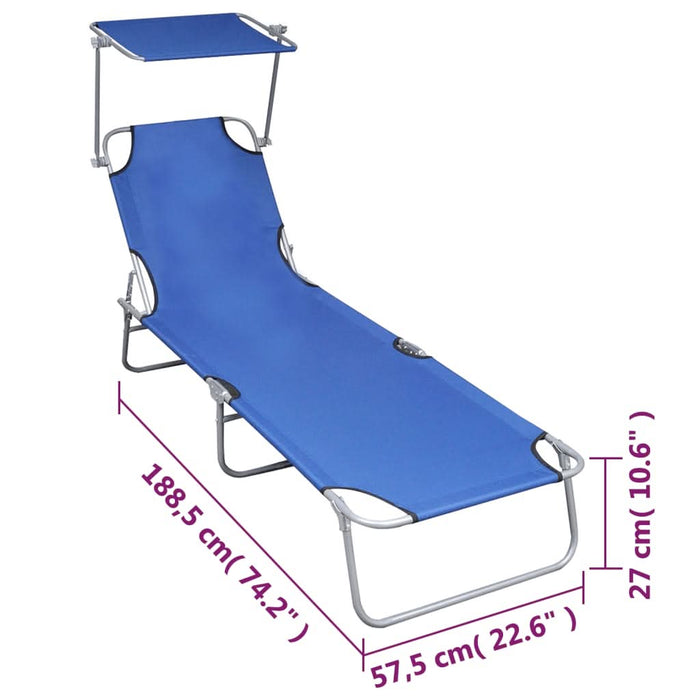 Șezlong pliabil cu copertină, albastru, aluminiu - WALTI WALTI