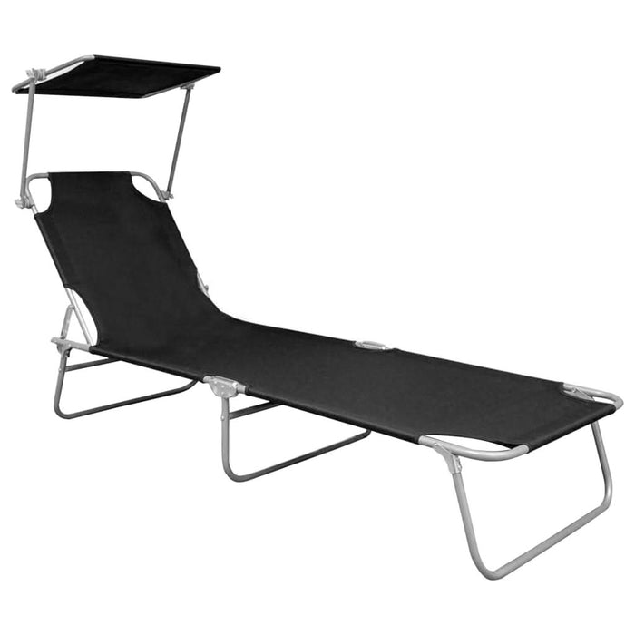 Șezlong pliabil cu copertină, negru, aluminiu - WALTI WALTI