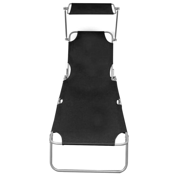 Șezlong pliabil cu copertină, negru, aluminiu - WALTI WALTI