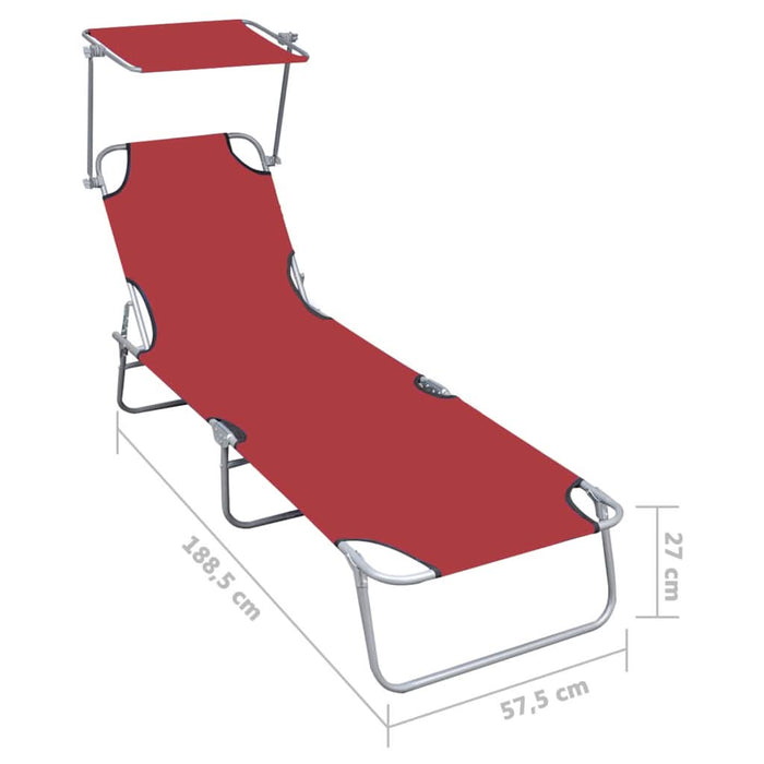 Șezlong pliabil cu copertină, roșu, aluminiu - WALTI WALTI