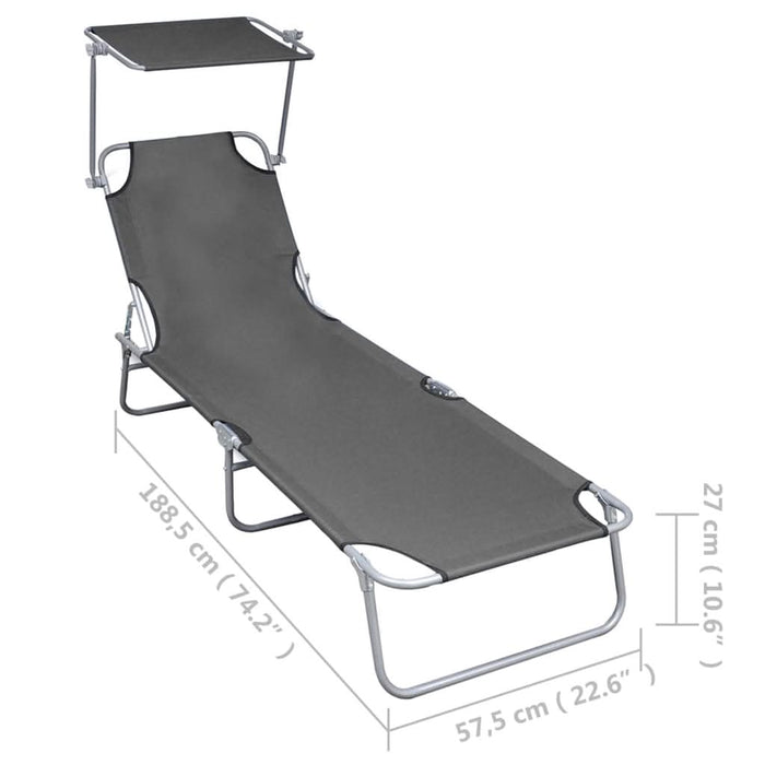 Șezlong pliabil cu copertină, gri, aluminiu - WALTI WALTI