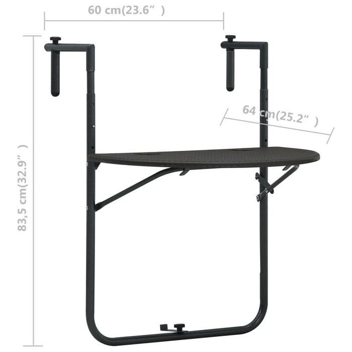 Masă balcon suspendată maro 60x64x83,5 cm plastic aspect ratan - WALTI WALTI