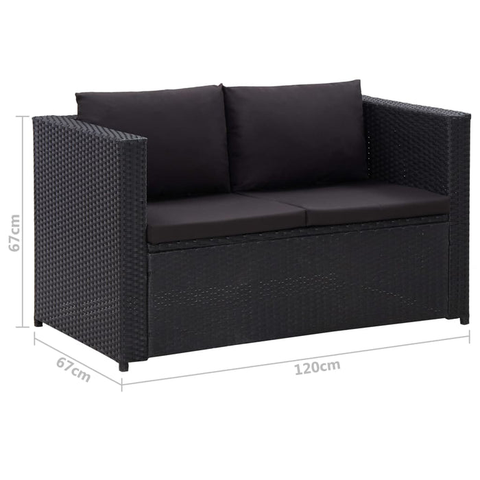 Set mobilier de grădină cu perne, 3 piese, negru, poliratan - WALTI WALTI