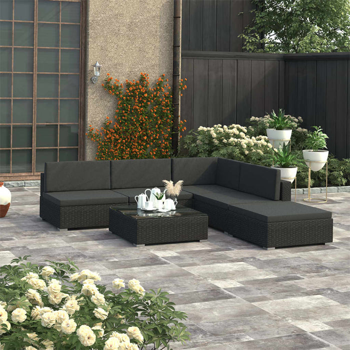 Set mobilier de grădină cu perne, 6 piese, negru, poliratan - WALTI
