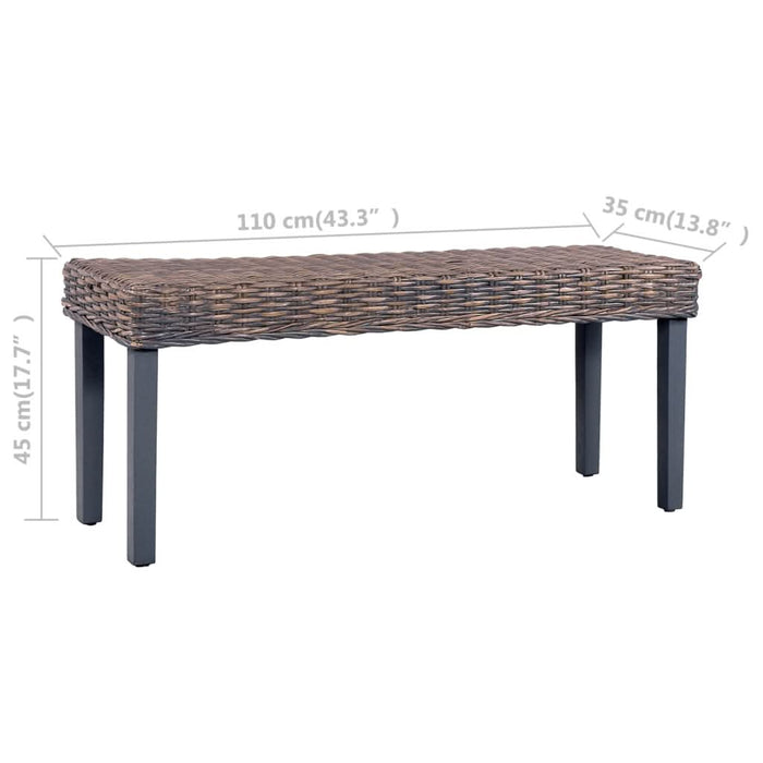 Bancă, gri, 110 cm, ratan kubu natural și lemn masiv de mango - WALTI WALTI