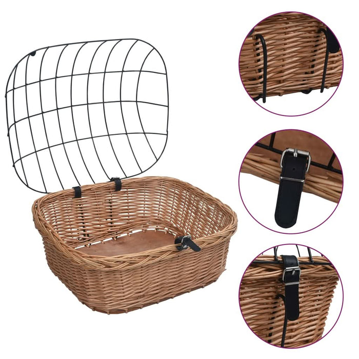 Coș frontal bicicletă cu capac, 50x45x35 cm, salcie naturală - WALTI WALTI
