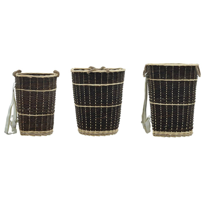 Coș lemne foc cu curele de transport natural 57x51x69 cm salcie - WALTI WALTI