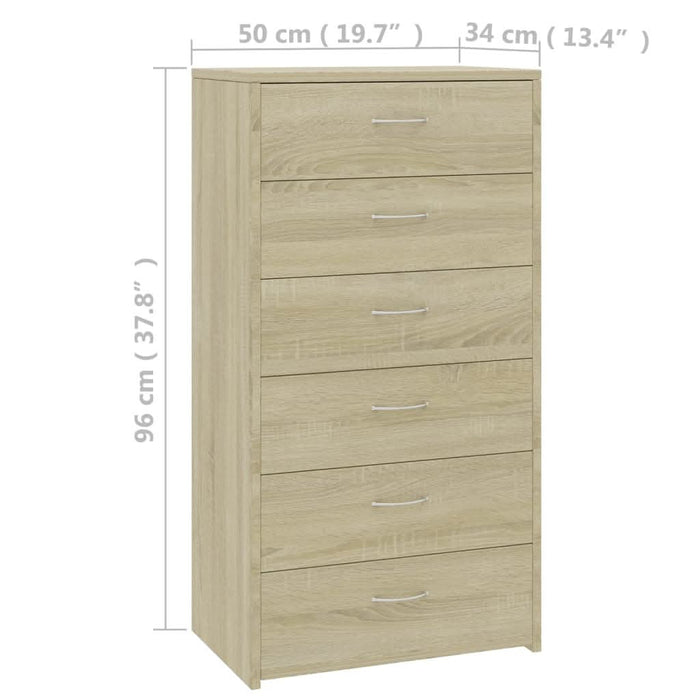 Servantă cu 6 sertare, stejar Sonoma, 50 x 34 x 96 cm, PAL - WALTI WALTI