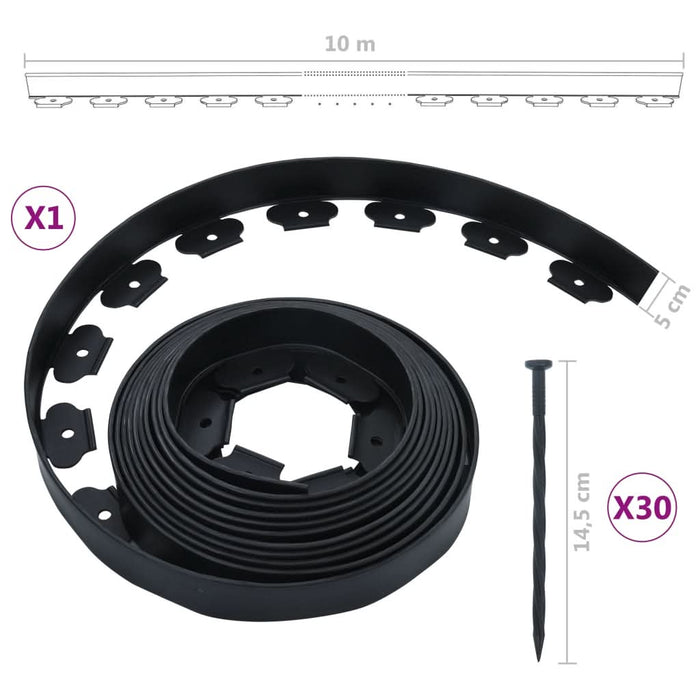 Bordură de gazon flexibilă cu 30 țăruși, 10 m, 5 cm - WALTI WALTI