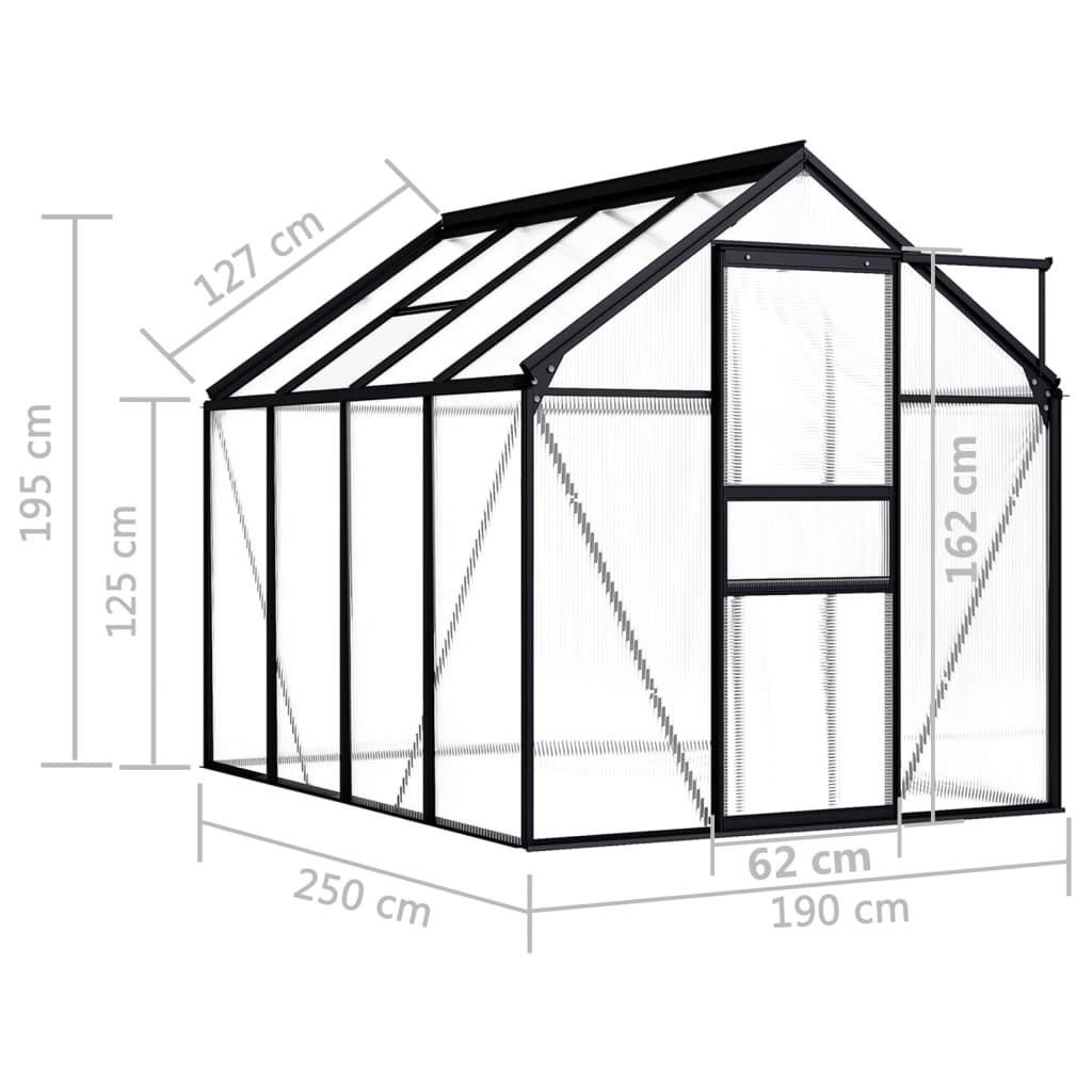 Seră, antracit, 4,75 m², aluminiu - WALTI