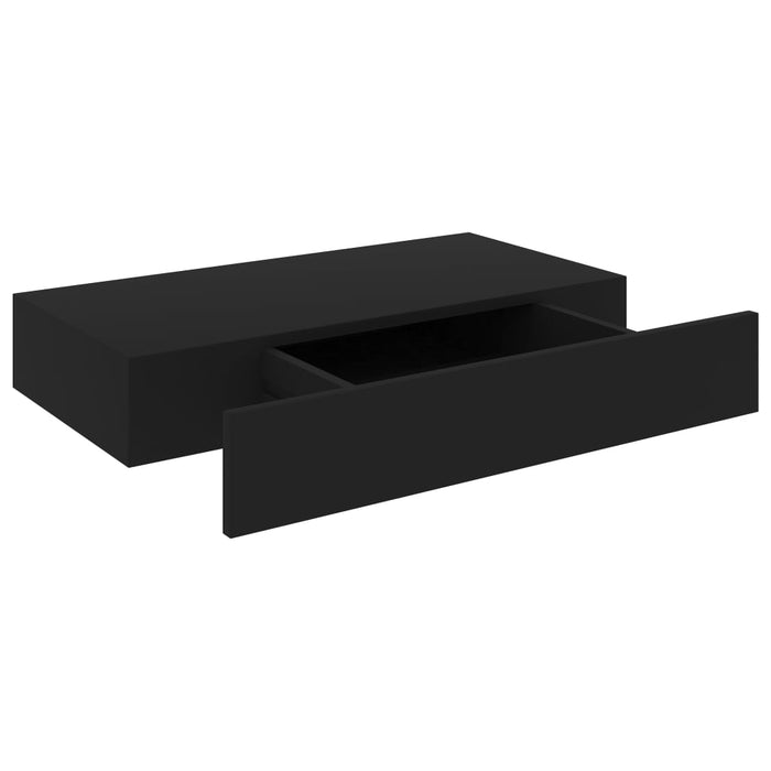 Raft de perete suspendat cu sertar, negru, 48 x 25 x 8 cm - WALTI WALTI