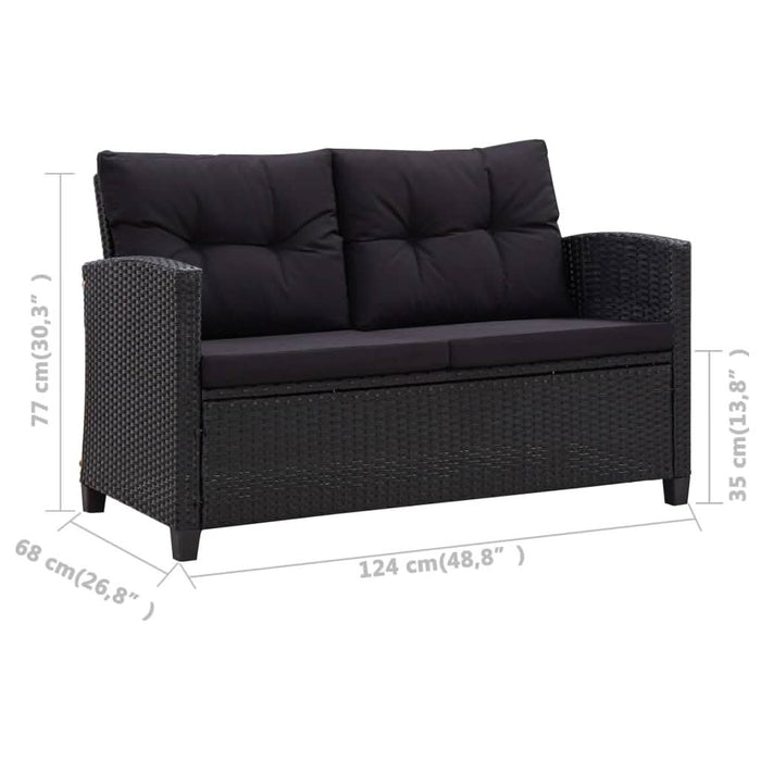 Canapea de grădină cu 2 locuri cu perne, negru, 124 cm, poliratan - WALTI WALTI