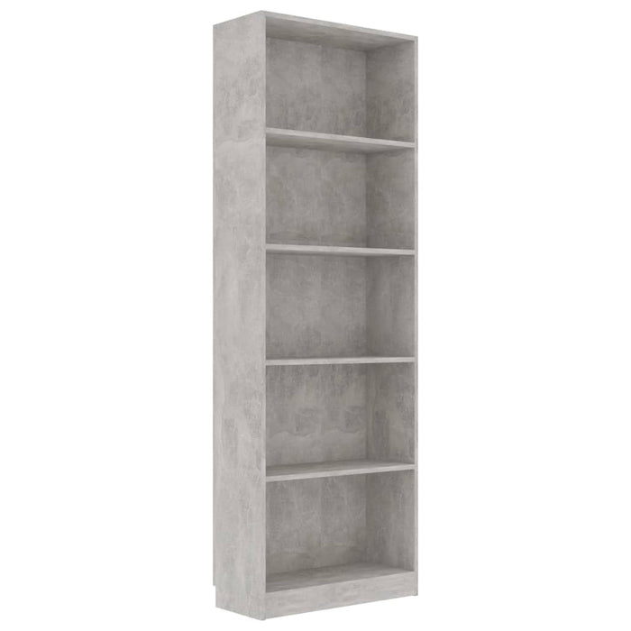 Bibliotecă cu 5 rafturi, gri beton, 60x24x175 cm, PAL - WALTI WALTI