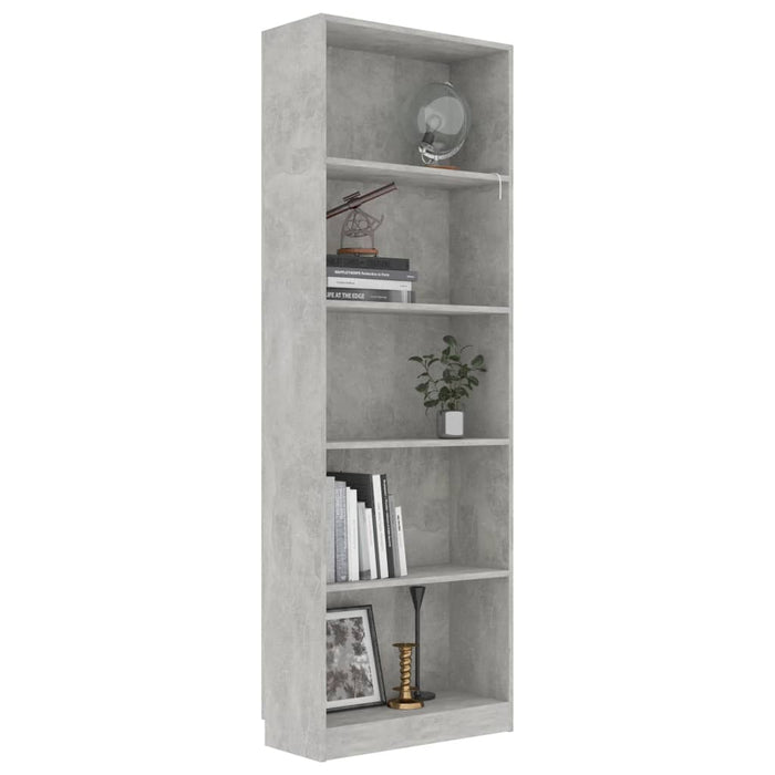 Bibliotecă cu 5 rafturi, gri beton, 60x24x175 cm, PAL - WALTI WALTI