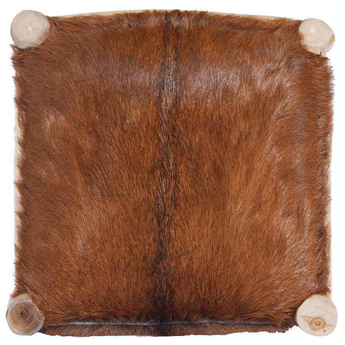 Taburet de bar, piele naturală și lemn masiv de tec - WALTI WALTI